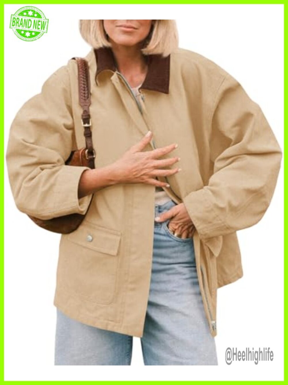 Oversized Cotton Barn Jacket Utility Trench Coat with Pockets